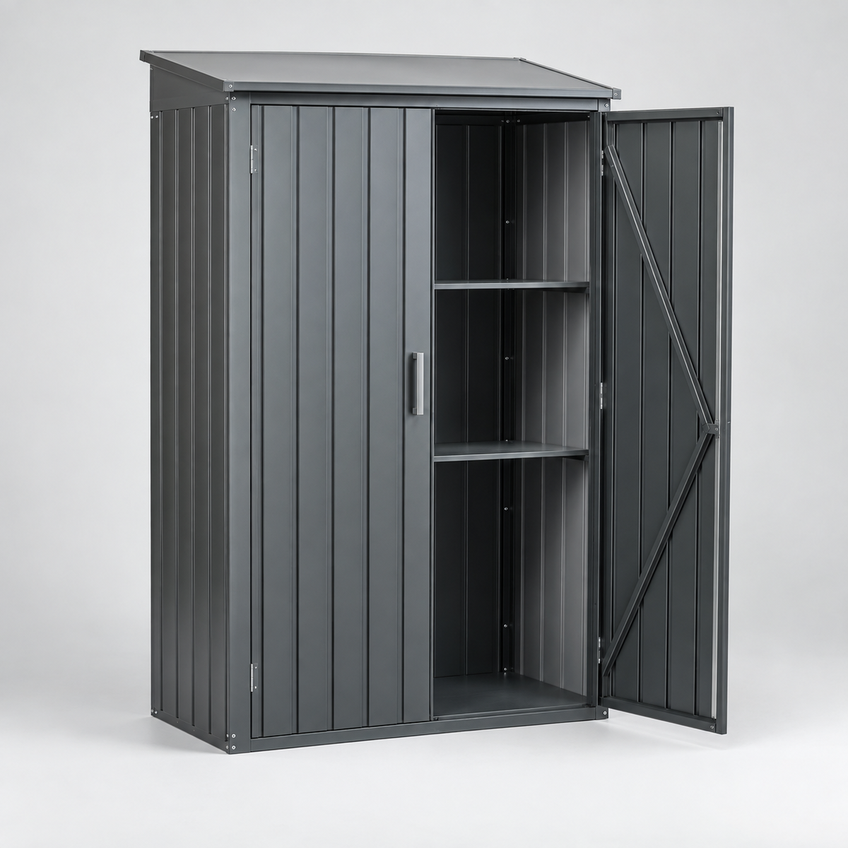 Garten-Geräteschrank aus Metall – originale Detailansicht